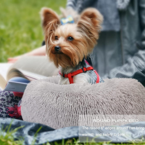 Extra Small Cute Grey Dog Bed, Washable 19 Inches Donut Fluffy Small Pet Beds for Puppy Dogs Indoor
