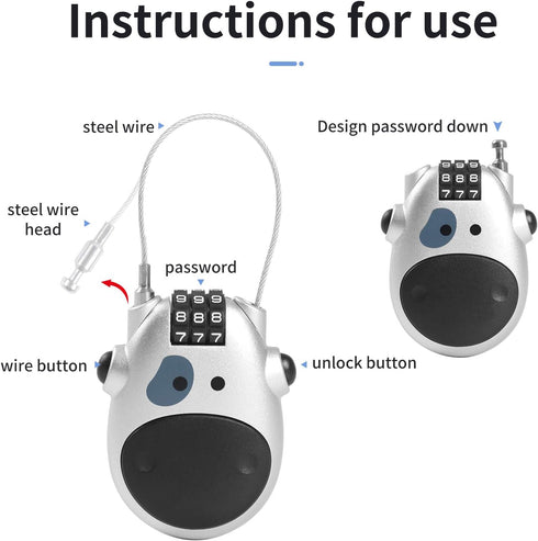 Snowboard Lock Cable Lock: 3 Digit Adjustable Combo Mini Ski Lock with 29.5-Inch Steel Cable