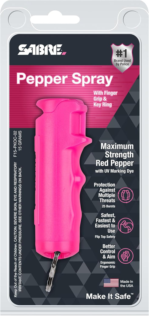 SABRE Pepper Spray with Fast Flip Top - Maximum Police Strength OC Spray, Key Ring for Easy Carry