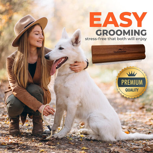 EasyGroomer Deshedding Brush for Dogs & Cats, Natural Mahogany Undercoat Tool for Large & Small Pets