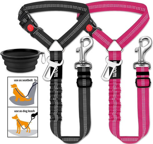 3 Piece Set Dog Seat Belt, Adjustable Heavy Duty Retractable Car Seatbelts for Vehicle Restraint
