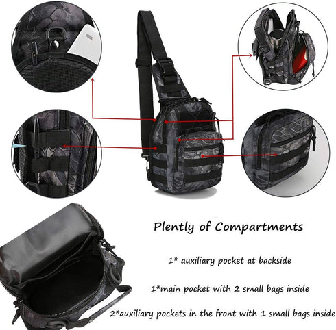Tactical Shoulder Sling Bag, Small Outdoor Chest Pack for Men, Black Rover Sling Daypack for Traveling, Trekking,