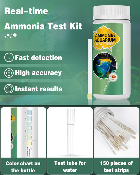 Pawfly Aquarium Ammonia Test Strips, 150 Accurate Test Strips with Test Tube for Fish Tank Water Testing