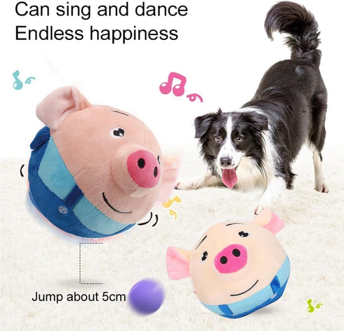 Active Moving Pet Plush Toy, Squeaky Moving Dog Ball Toy, Washable Cartoon Pig Electronic Dog Toy for Boredom Talking