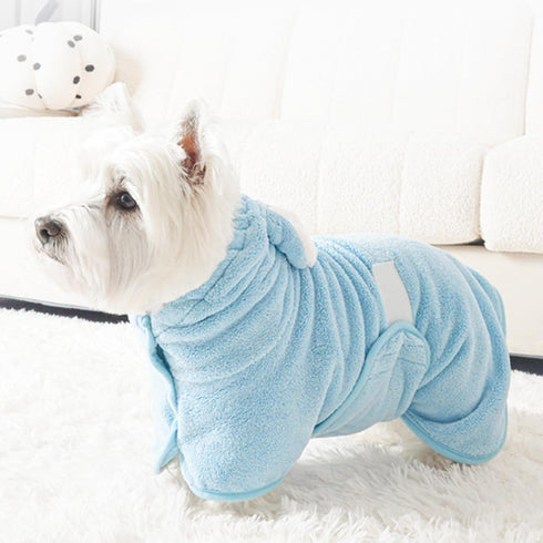 dPois Quick Dry Dog Bathrobe Hooded Absorbent Microfiber Pet Towel for Small Medium Dogs Cats After Bath Blue X-Small