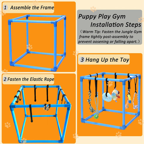 8 Puppy Play Gym with Hanging Toys, Interactive Indoor Jungle Gym ABS Frame with Adjustable Elastic Straps, Little
