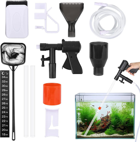 Fukaisu 12pcs Fish Tank Cleaner Kit, Multi-Functional Aquarium Tank Vacuum Gravel Cleaning Tool