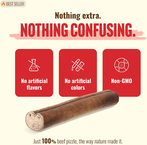 6 Inch (10 Count) 100% Natural Farm Cold-Dried Bully Sticks Odor Free Longer Lasting High Protein Dog Chews Beef