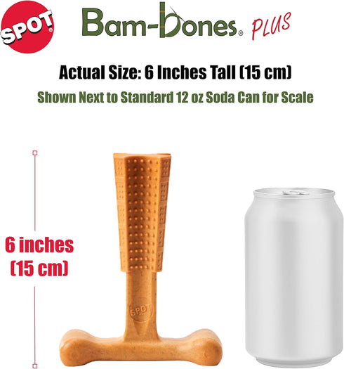 SPOT 60lbs, 6in, Bam-Bones Plus T Bone - Bamboo Fiber & Nylon, Durable Long Lasting Dog Chew for Aggressive Chewers Toy