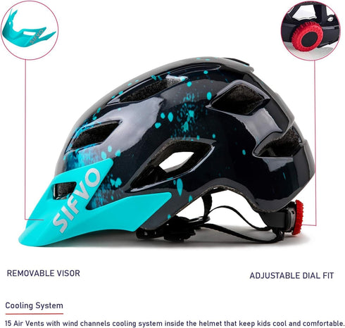 Kids Helmet, SIFVO Kids Bike Helmet with Cool Visor for Boys and Girls 5-14, Adjustable & Lightweight 50-57cm