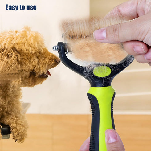 Dematting and Deshedding Brush for Dogs and Cats, Double Sided Pet Grooming Tool, Hair Shedding Comb (Green)