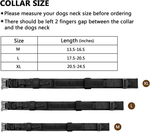 DAGANXI Tactical Dog Collar, Adjustable Military Nylon Collar with Control Handle for Medium and Large Dogs, Black, L