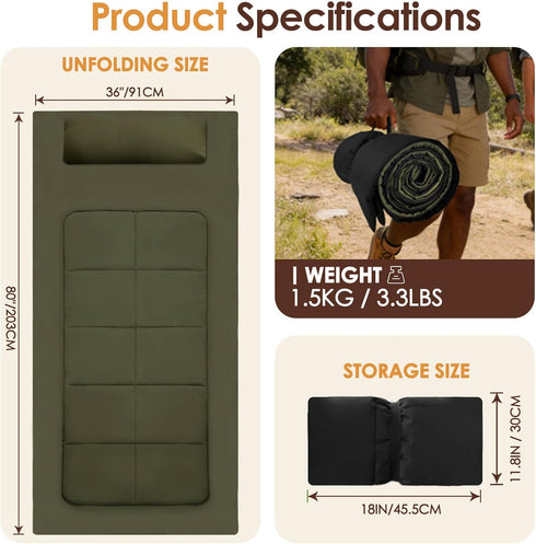 WUENLux 80 36 Inches Floor Mattress x XXL Portable Foam Sleeping Pad Comfortable Non-Slip Foldable Camping Mattress