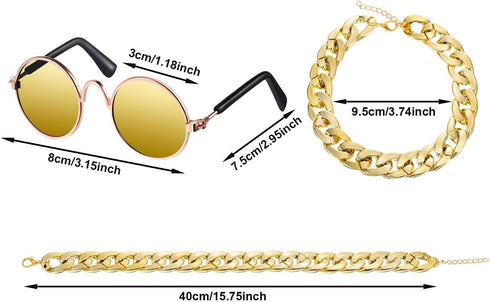 Weewooday 6 Pieces Dog Cat Costume - Pet Sunglasses and Summer Straw Hat with Faux Gold Chain Collar for Small Medium