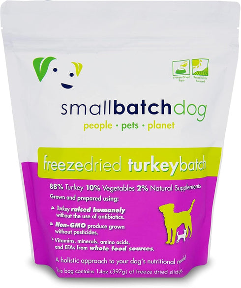 Smallbatch Pets Freeze-Dried Premium Raw Food Diet for Dogs, Turkey Recipe, 14 oz, Made in The USA