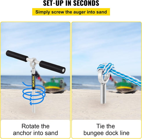 VEVOR 18" 36" Length Sand Anchor Auger, Galvanized Carbon Steel Slide Anchor for Beach and Sandbar