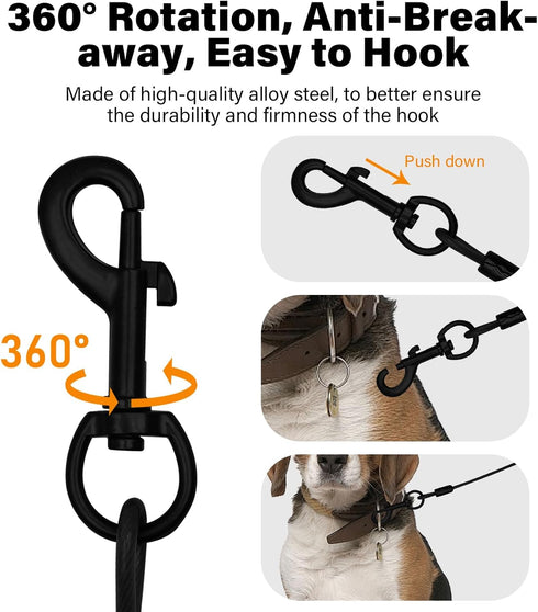 Stainless Steel Water and Chew Proof Dog Leash with Hooks for Large, Medium and Small Dogs 4FT Wire Alloys Camping with Soft Handle(Black)