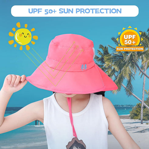 Kids Sun Hat Toddler Beach Play Hats Sun Protection Fishing Hat with Neck Flap UPF 50+ Wide Brim Boys Girls Ages 5-13