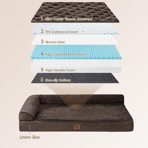 EHEYCIGA Memory Foam Orthopedic XL Dog Bed, Washable with Waterproof Lining, Removable Cover, Nonskid Bottom, 44x32