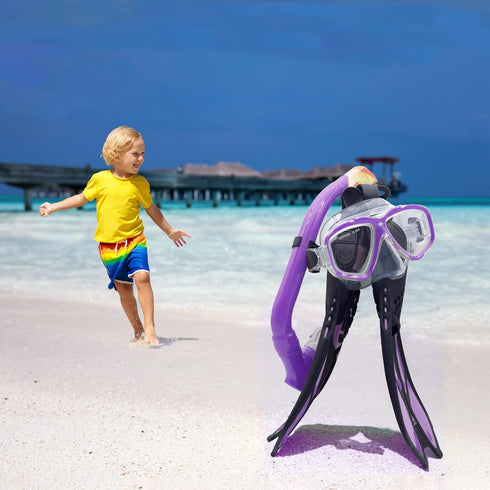 Set Packages, Swimming Kids Mask Fins Snorkel Snorkeling with Diving Mask, Snorkel, Adjustable Swim Fins, Mesh Bag
