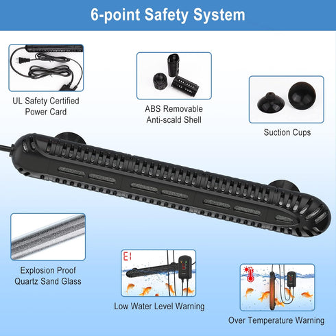 HiTauing Aquarium Heater, 100W Fish Tank Heater with LED Digital Display, Submersible with 5 Safety Protection, 10-20