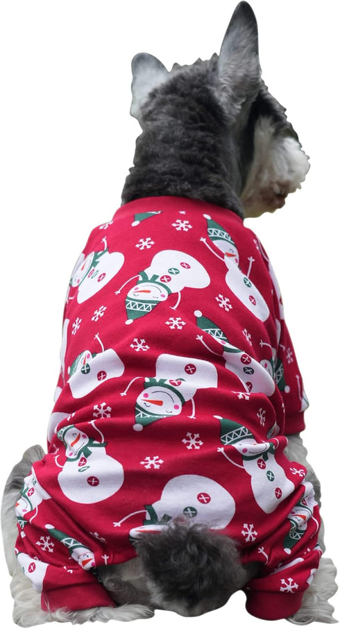 Lanyarco Cute Snowman Dog Pajama Reindeer Small Pet Clothes, Christmas Dog Pajamas Shirts, Red, Back Length 12"