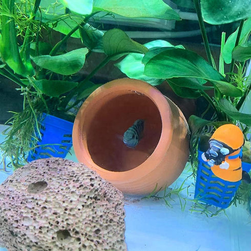 Fish Tank Decorations - Ceramic Pot Cave Aquarium Accessories for Fighting Fish, Shrimp, Cichlids to Play, Breed, Hide,