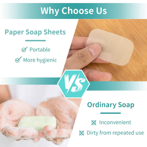 RAQEHO 300 6packs 1 Paper Soap Sheets for Travel - Travel Size Foaming Hand Soap Sheets Refills with Portable Box