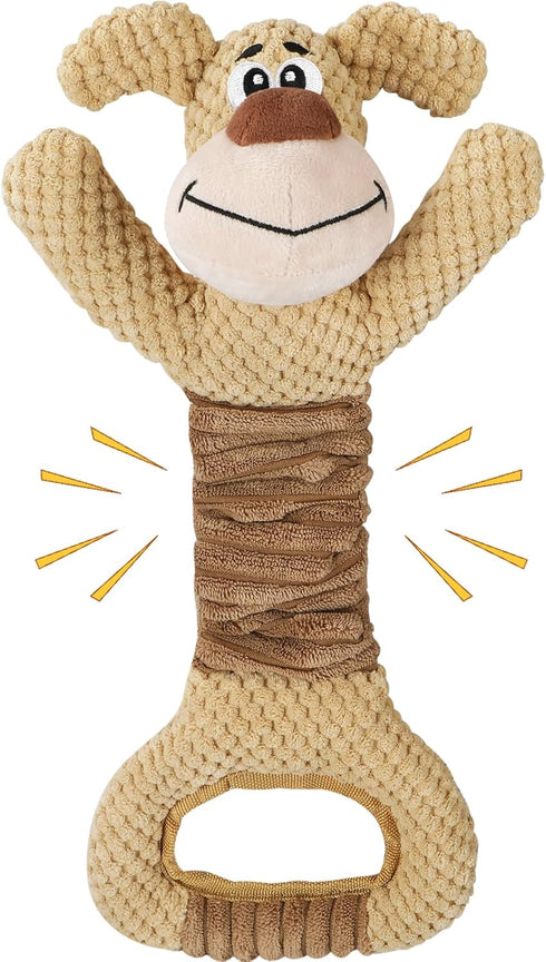 Plush Squeaky Dog Chew Toy with Crinkle Paper, Tough Tug of War Toys - Interactive Dog Toys for Small, Medium, Large