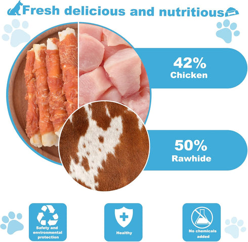 0.5lb/227g Dog Treats Chicken Wrapped Rawhide Rolls Healthy Dog Chews Long Lasting