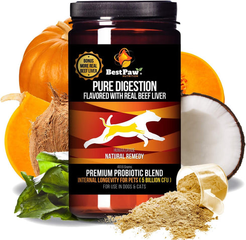 Best Paw Nutrition Premium Probiotic Prebiotic & Digestive Enzymes for Dogs & Cats, 5 Billion CFU, Organic Turmeric &
