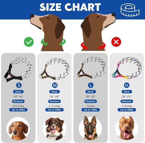 Supet Adjustable Dog Prong Collar - Choke Pinch Collar with Quick Release Buckle for Small Medium Large Dogs