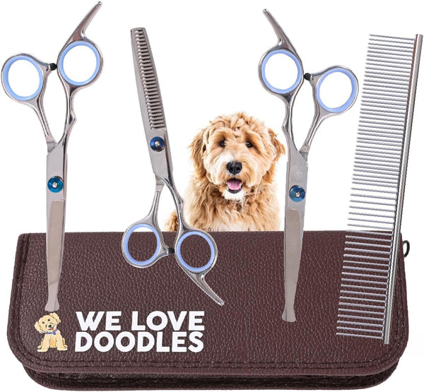 Dog Grooming Scissors Kit with Rounded Blunt Tips, Straight, Curved & Thinning