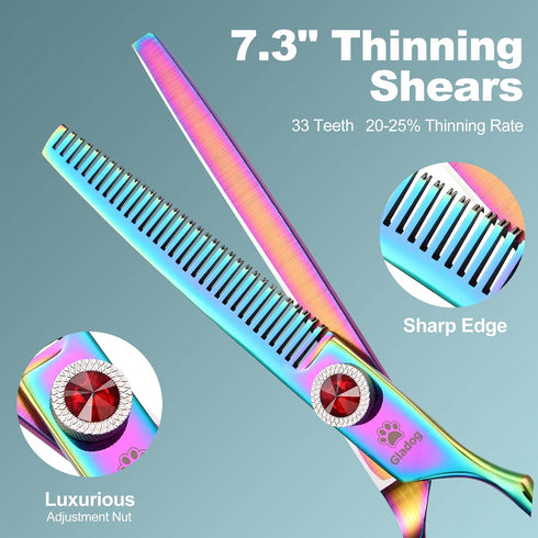 7 Inch 5-in-1 Set, GLADOG Professional Dog Grooming Scissors Kit, Titanium Coated Pet Grooming Shears Heavy Duty