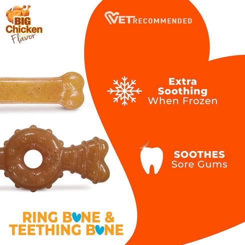 35 lbs, 2 Pack Nylabone Ring Bone & Teething Bone Puppy Chew Toy for Dogs, Soothing Puppy Teething Toys, Puppy