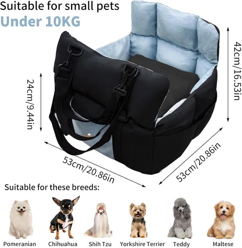 Dog Car Seat for Small Dogs: Puppy Car Seats Bed Waterproof with Safety Leash - Pet Carseat Doggy Carrier with Storage