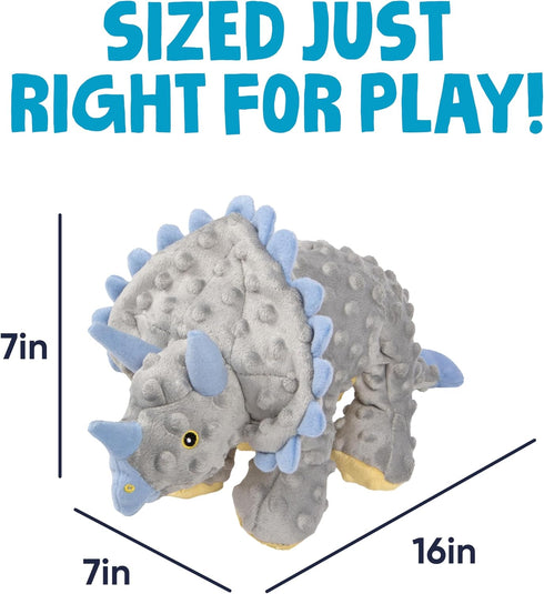 goDog Dinos Frills Squeaky Plush Dog Toy with Chew Guard Technology, Durable Fabric & Squeaker for Active Play, Gray