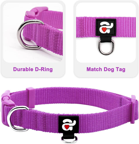 azuza 3 Pack Dog Collars, Comfortable Adjustable Nylon Collars for Small Dogs, XS (8-12inch), Pink, Hot Pink, Purple