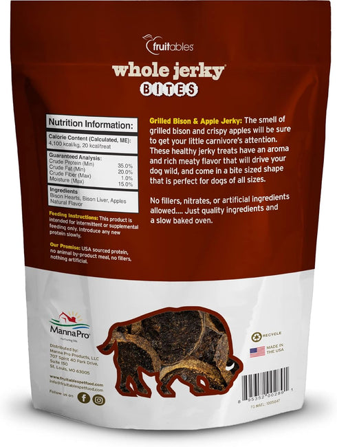 Fruitables Whole Jerky Bites, Grilled Bison Dog Treats, Healthy Dog Treats, 5 Ounces