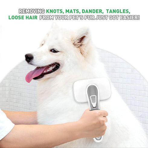 Dogs Cats Self Cleaning Slicker Brush for Shedding & Grooming - Remove Loose Undercoat, Knots, Mats - Grey