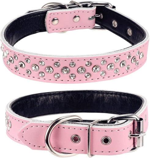 Adjustable Rhinestone Dog Collar, Cute Dazzling Sparkling Soft Leather Dog Collar, Crystal Diamond Pet Dog Puppy Collar