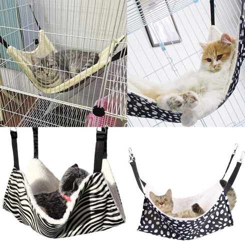 Pet Cage Hammock - Round Dot Tower Zebra Leopard Pattern Warm Hanging Bed, Soft Plush Cotton for Cat Cage