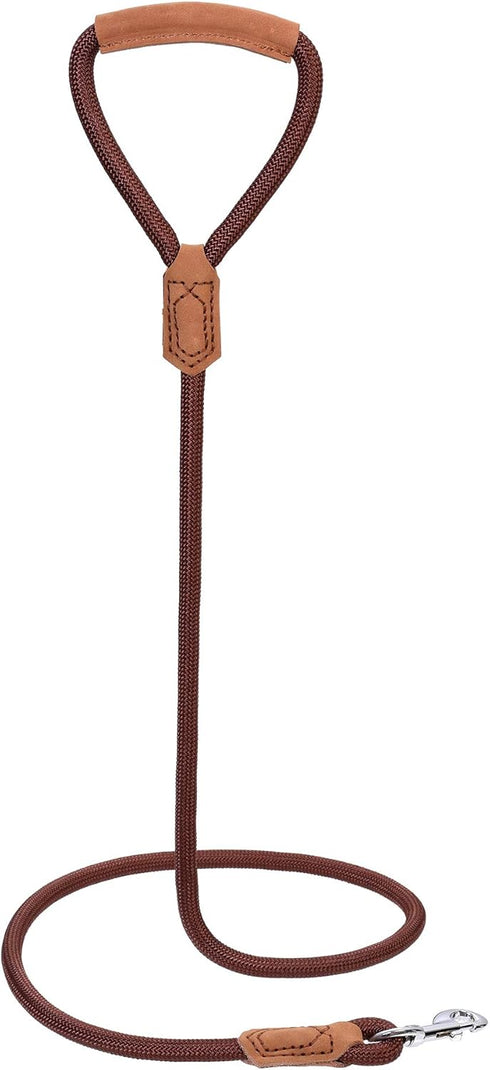 Mile High Life Premium Leather Dog Leash - Strong Rope Leash with Leather Handle, 4/5/6 Feet for Small Medium Large Dogs