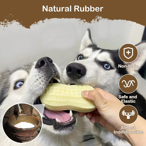 Squeaky Dog Toys Interactive - 2 PCS Peanut Shape Teeth-Cleaning Chew Toy for Medium, Large & Small Breeds