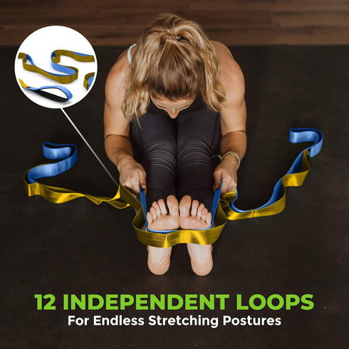 Gradient Fitness Stretching Strap for Physical Therapy, 12 Multi-Loop Stretch Strap 1.5" W x 8' L, Neoprene Handles, Physical Therapy Equipment, Yoga Straps for Stretching, Leg Stretcher by Gradient Fitness