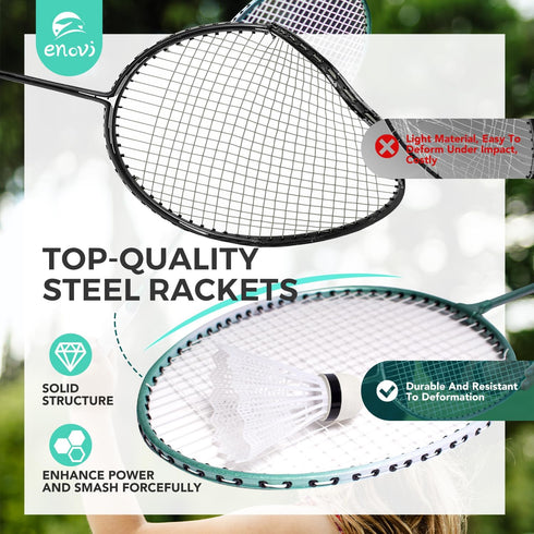 Set, 4 4 EasyGo Badminton with Net, Racket, Birdies, Portable Storage Box, for Backyards, Outdoor Games, Yard Games