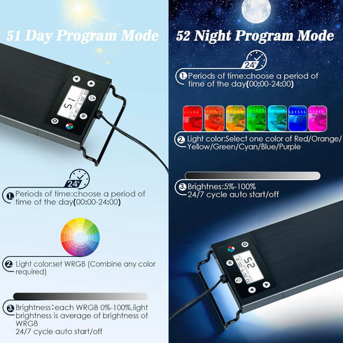 AQQA 16W Multi-Function Aquarium Light, Waterproof LED Fish Tank Light with Timer, 7 Colors, Full Spectrum