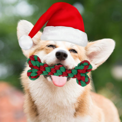 MISS FANTASY Christmas Dog Toys - 4 Pack Stuffless Rope Toys for Aggressive Chewers, Plush Squeaky Teething Toys
