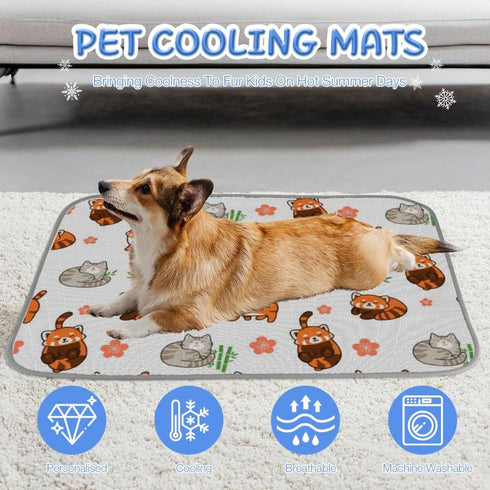 imiBBWQu Summer 27" 22" Cooling Dog Bed Cute Cats Grey Yellow Cooling Mats for Dogs Washable Pads for Dogs to Lay On