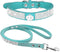Cute Dazzling Sparkling Soft Suede Leather Bling Rhinestone Crystal Jeweled Pet Collar & Leash Combo Set (M, Blue-5),